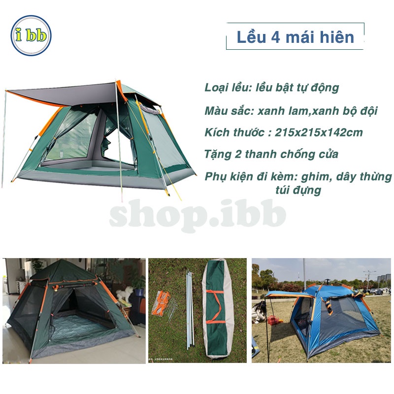 Lều cắm trại tự bung có mái hiên, lều du lịch dã ngoại dành cho 4-6 người chống nước, chống tia bức xạ, thông gió mát mẻ