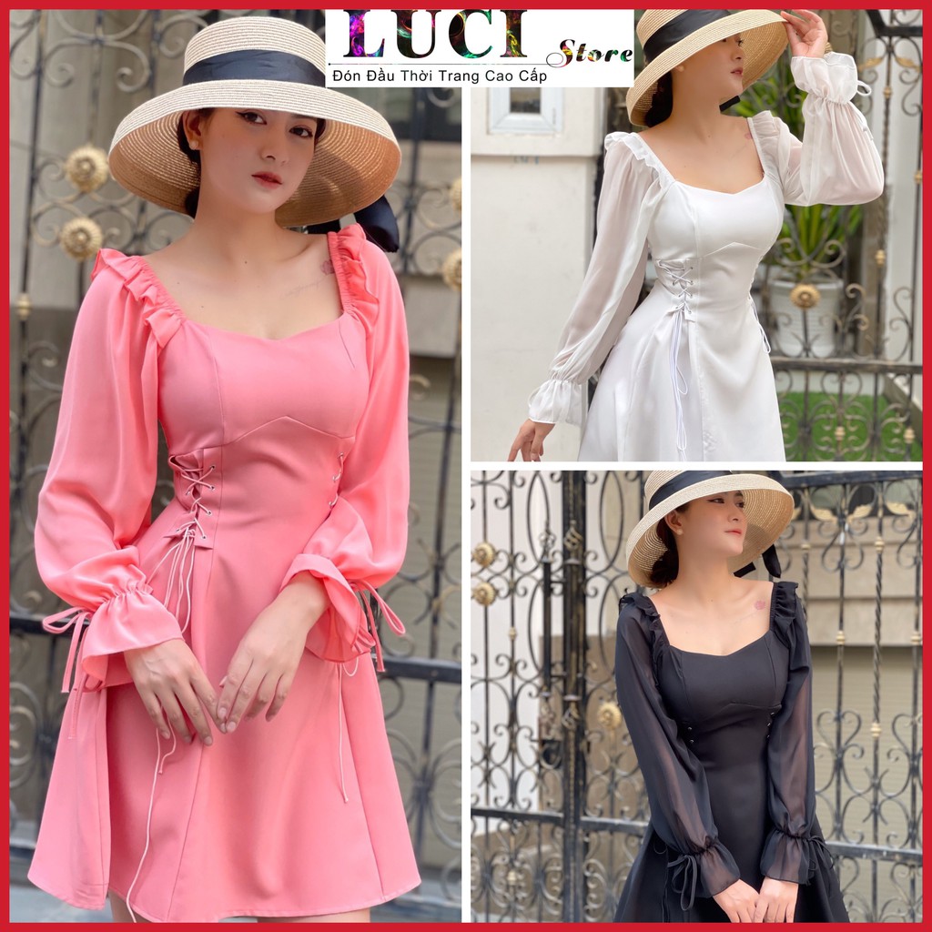 Đầm Xoè dự tiệc - even 3 màu mặc được nhiều kiểu eo đan dây xinh xắn  - LUCI Store - Đ300