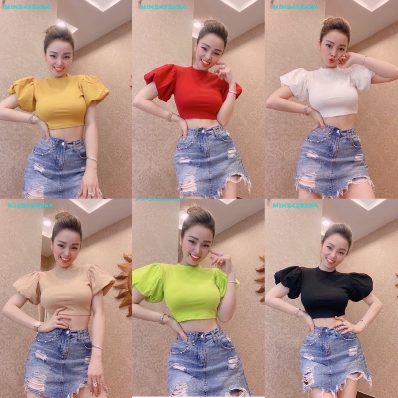 Áo thun kiểu tay bồng croptop