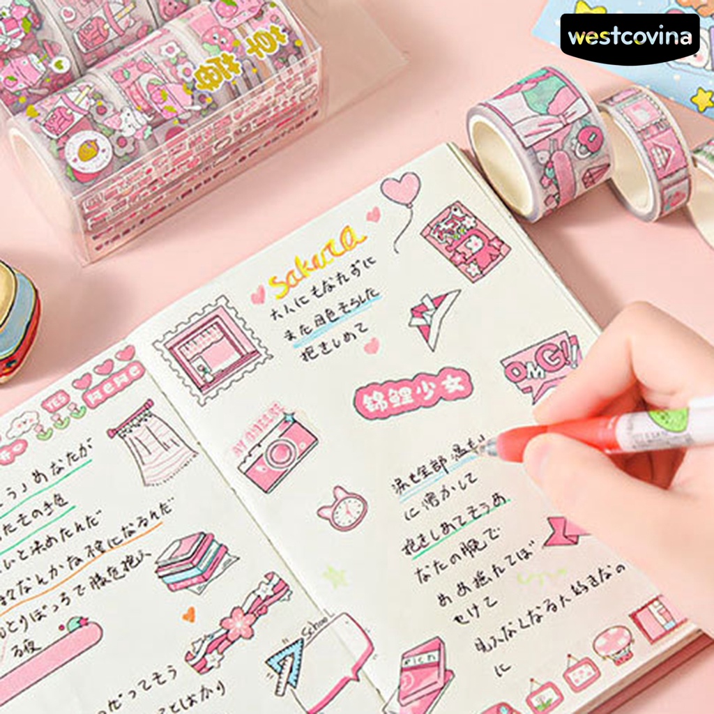 [Hot]✍Set 8 Cuộn Băng Dính Washi Dùng Trang Trí Sổ Tay DIY