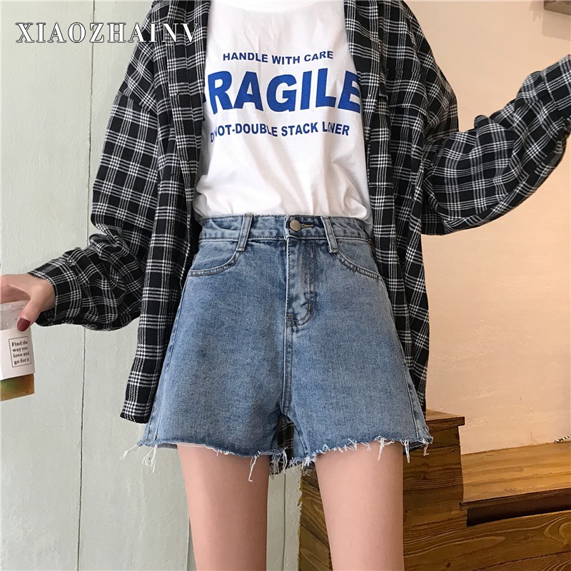 Quần short denim ống rộng lưng cao theo phong cách Hàn Quốc Xiaozhainv | BigBuy360 - bigbuy360.vn