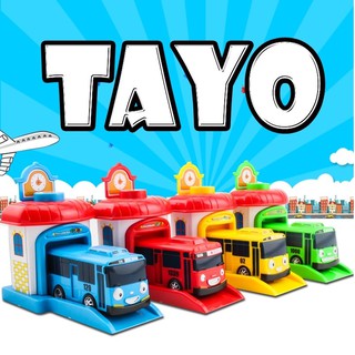 Bộ 4 xe ô tô  buýt Tayo The Little đồ chơi trẻ em xe mô hình gồm 4 nhà và 4 xe bằng nhựa cao cấp