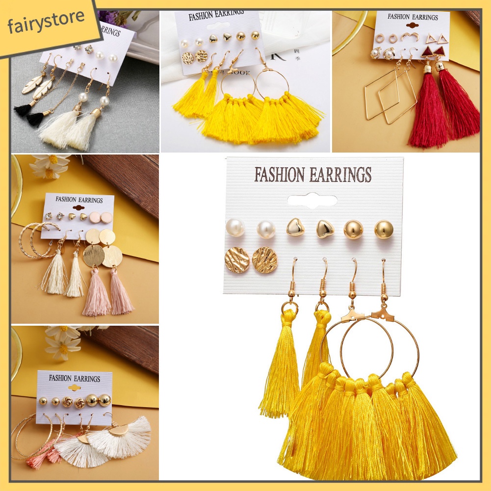 Set 6 đôi khuyên tai phong cách bohemian xinh xắn thời trang dành cho nữ