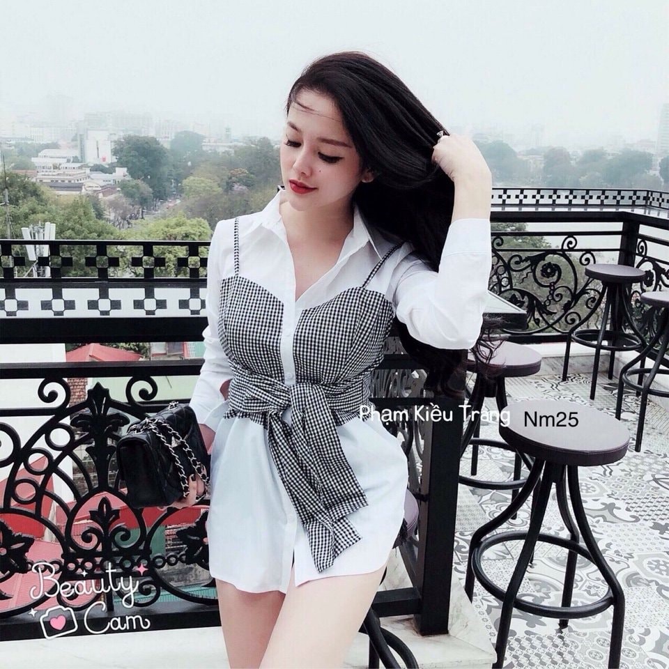 Áo sơ mi phối caro kiểu (kèm ảnh thật)