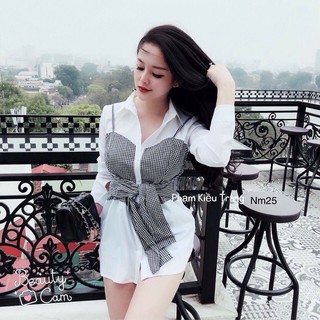 Áo sơ mi phối caro kiểu