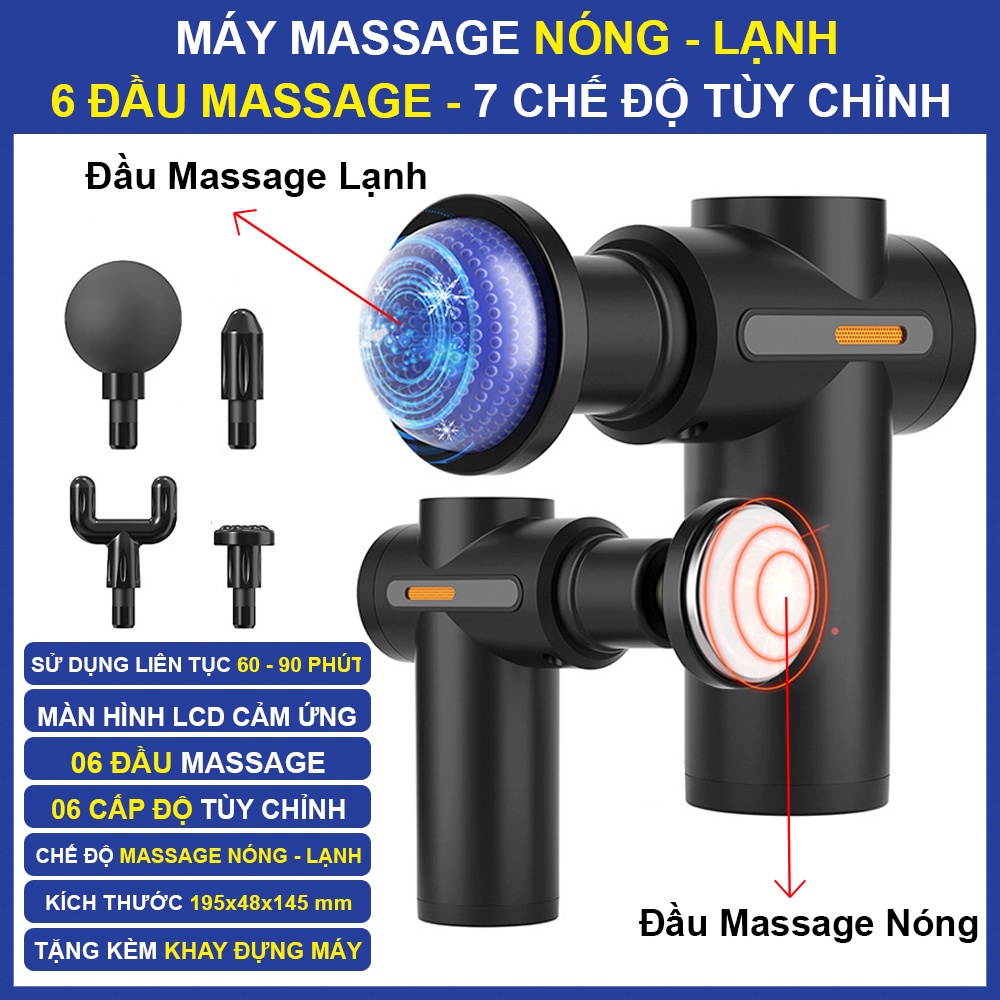 Máy massage cầm tay METAMO 6 đầu 6 cấp độ nóng lạnh trị đau nhức toàn thân, súng massage kèm 6 đầu mát xa chuyên sâu