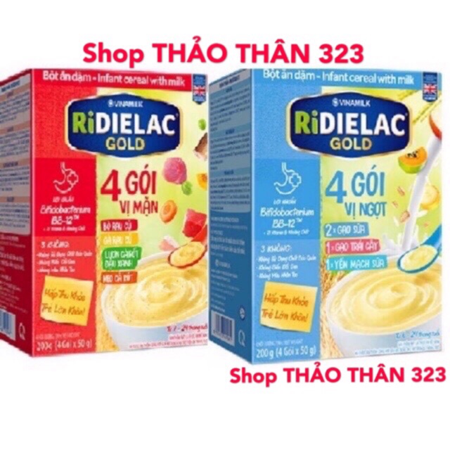 MỚI- Bột Ăn Dặm RiDIELAC 4GÓI VỊ NGỌT- 4GÓI VỊ MẶN 200g (4gói x 50g)