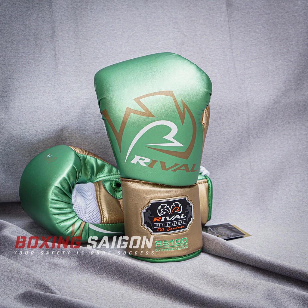 Găng tay boxing Rival RS100 Professional Sparring - Xanh