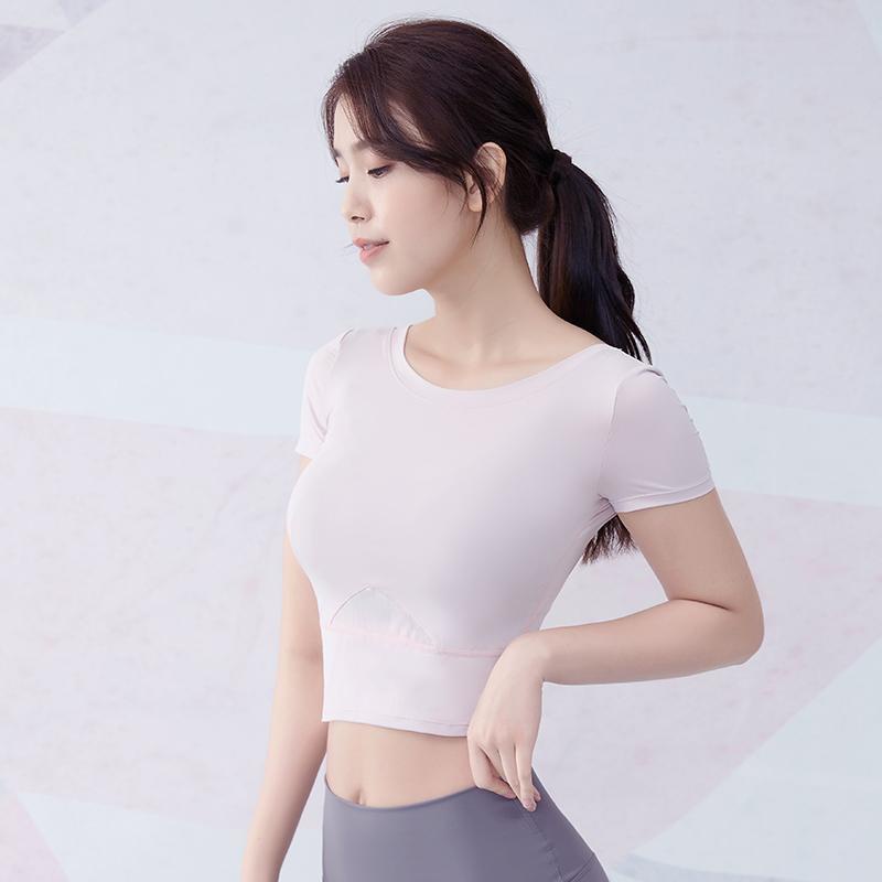 áo phông Phiên bản Hàn Quốc Xu hướngMàu Đỏ Yoga Mặc Áo Khoác Nữ Mỏng Phần Tiếp Xúc Với Sexy Chạy Bodysuit Ngắn Tay Thể T