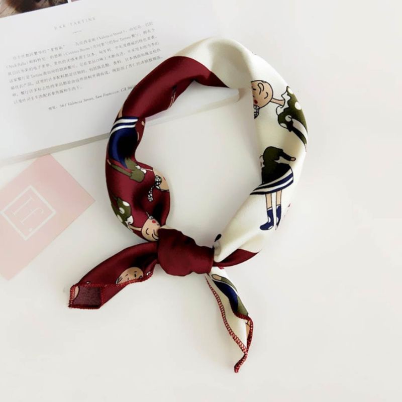 Khăn Vuông 48x48CM Bằng Vải Satin Jacquard In Họa Tiết Chấm Bi / Lông Vũ Nhiều Màu Cổ Điển