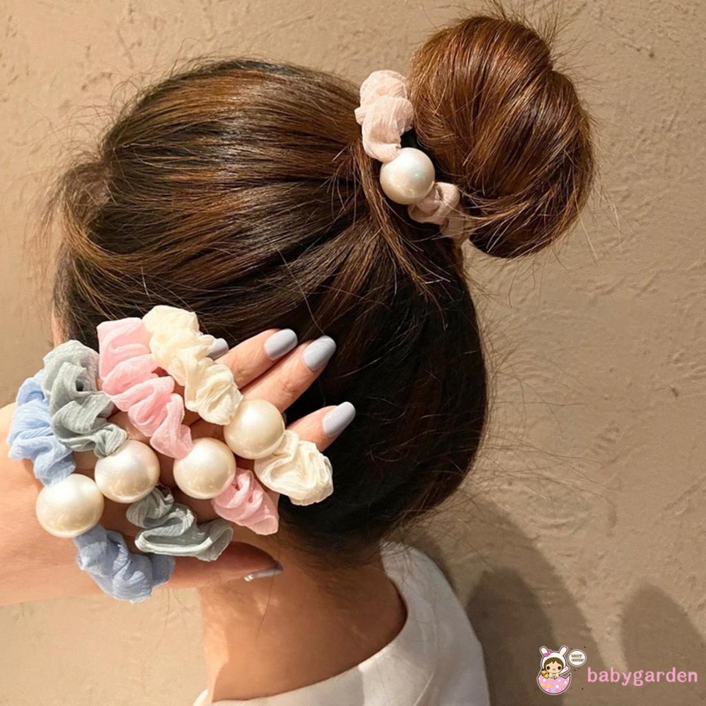 Dây buộc tóc đính ngọc trai màu sắc thời trang cho nữ