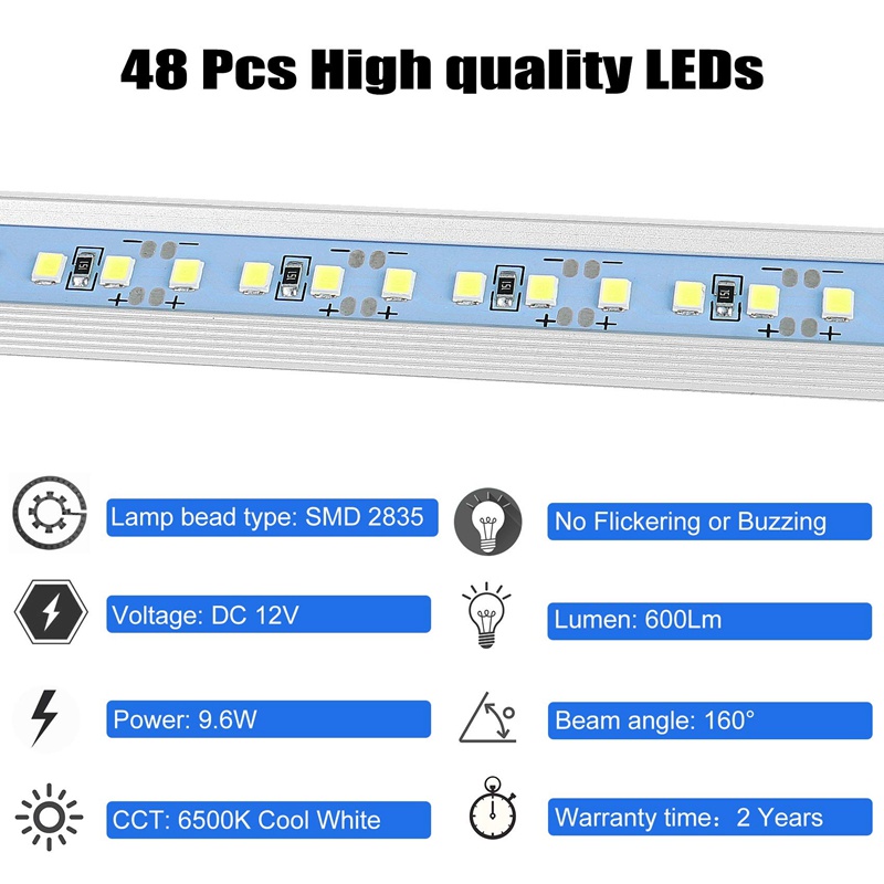 Dây Đèn LED 48 Bóng 12V Ánh Sáng Trắng 6500K Có Công Tắc Và Nam Châm Trang Trí Nội Thất Xe Hơi Van RV Với Phích Cắm US