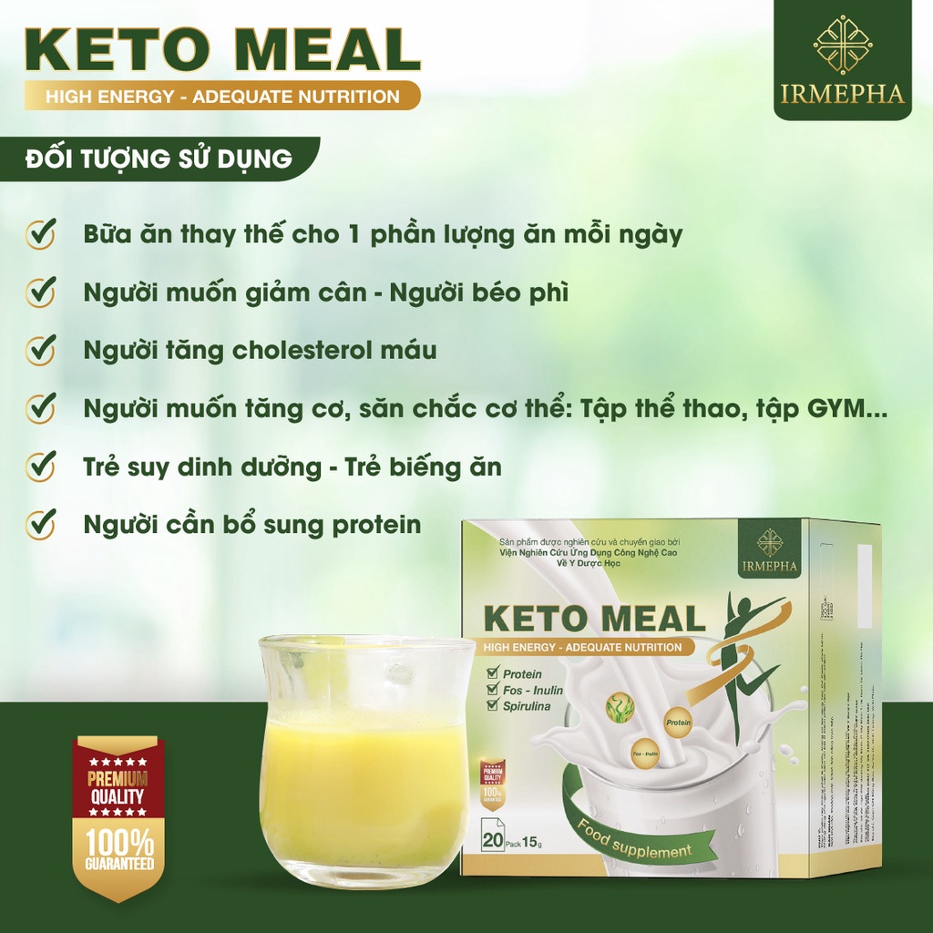 Sữa KETO MEAL Bữa Ăn Dinh Dưỡng, Giữ Dáng - Đẹp Da, Tăng Cơ Kiểm Soát Cân Nặng, Chính Hãng Công Ty IRMEPHA VIETNAM