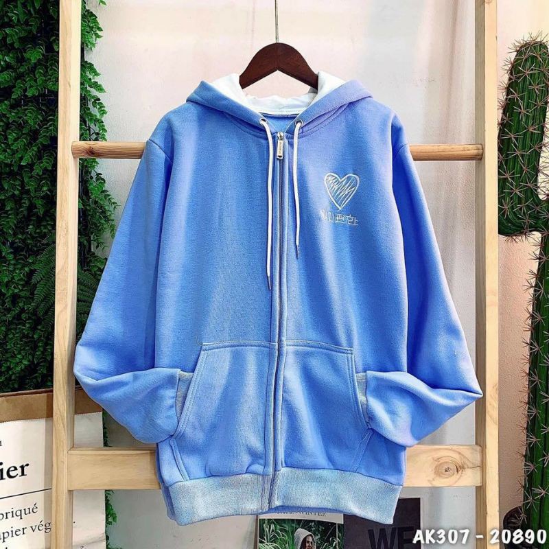 [VIDEO TỰ QUAY] Áo Khoác Hoodie Nữ Nỉ Ngoại Thêu Tim Chữ Hàn Quốc Chất Nỉ Ấm Áp