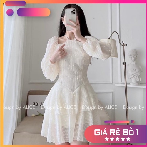 Váy Cổ Yếm Hạt Hàng 2 Lớp Đẹp