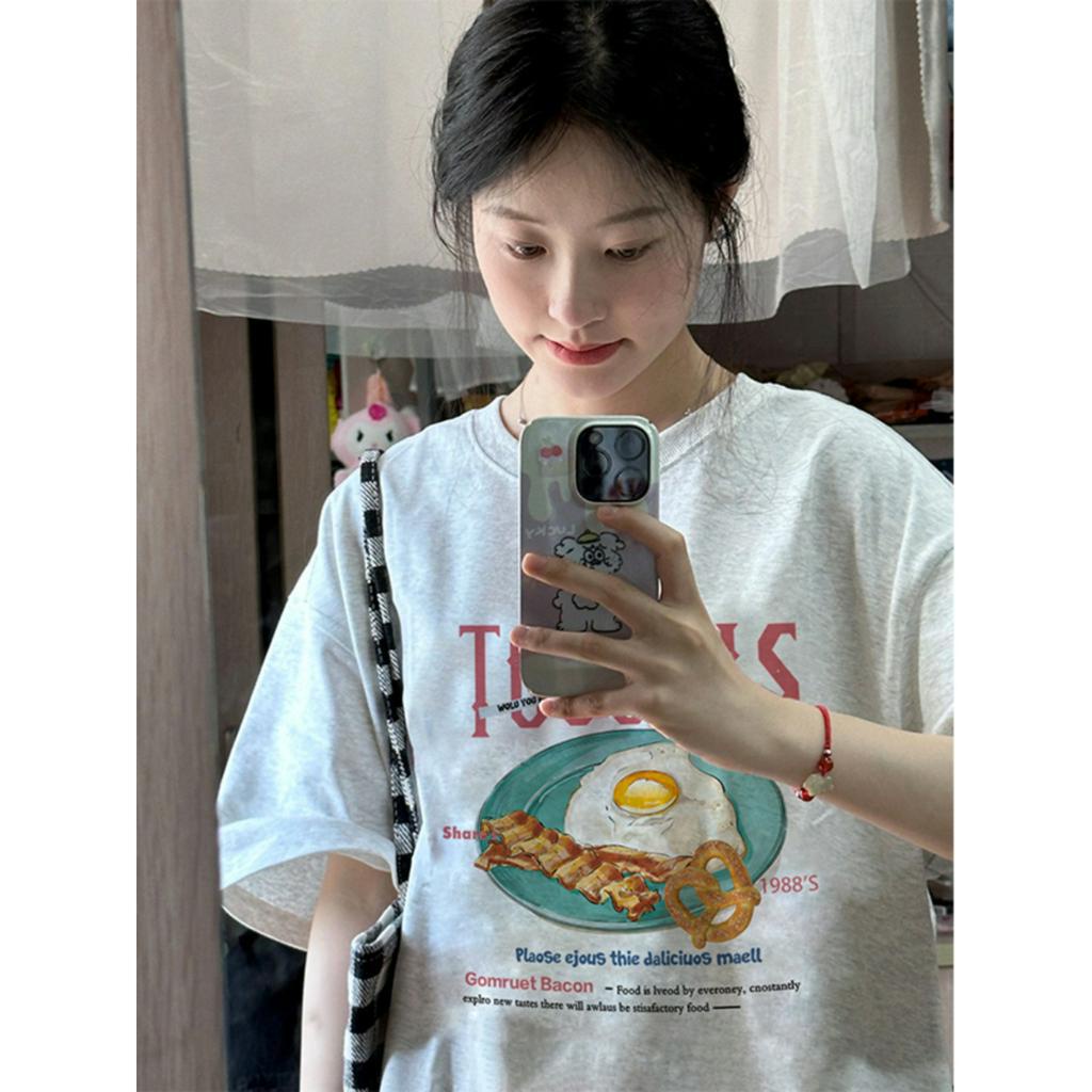 SELVZE Áo Thun cotton Nguyên Chất Tay Ngắn Dáng Rộng Thoáng Khí Phong Cách hip hop Thời Trang