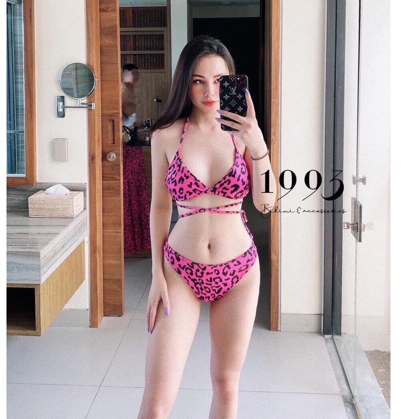 BIKINI 2 MẢNH TAM GIÁC DA BEO NÂU - HỒNG BIKINISTORE
