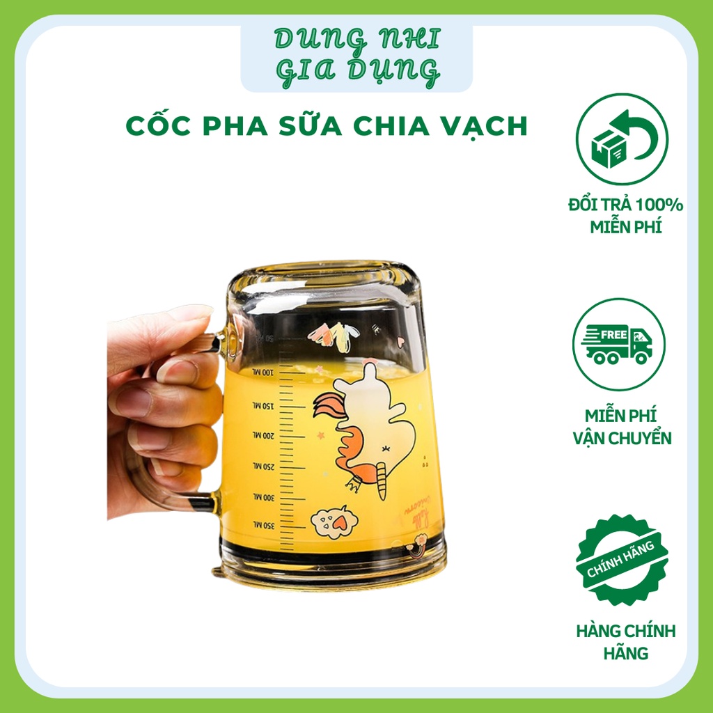 Cốc Chia Vạch Pha Sữa Cho Bé Cốc Thủy Tinh Có Nắp Đậy Kèm Ống Hút 350ml