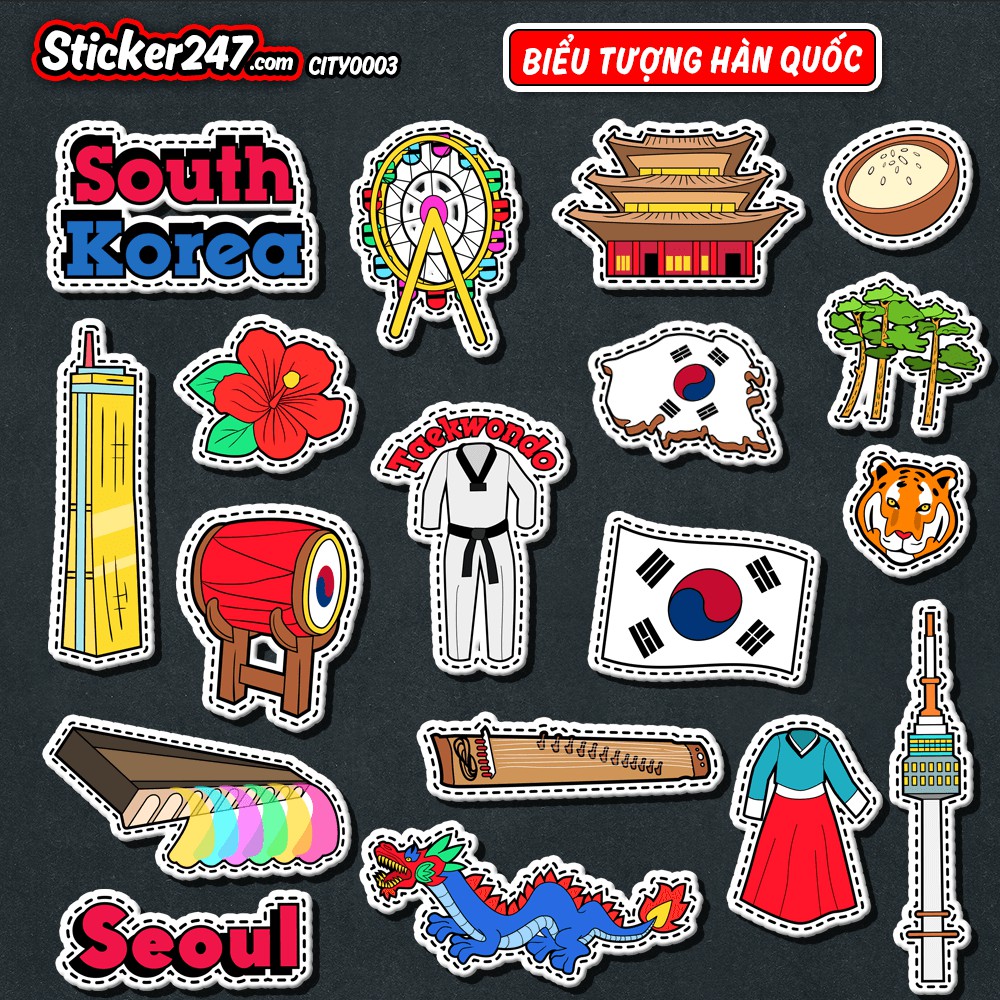 [𝗦𝗲𝘁 18 𝗵𝗶̀𝗻𝗵] 𝗦𝘁𝗶𝗰𝗸𝗲𝗿 hình dán decal biểu tượng Hàn Quốc Seoul độc đáo - CITY0003 - Sticker 247