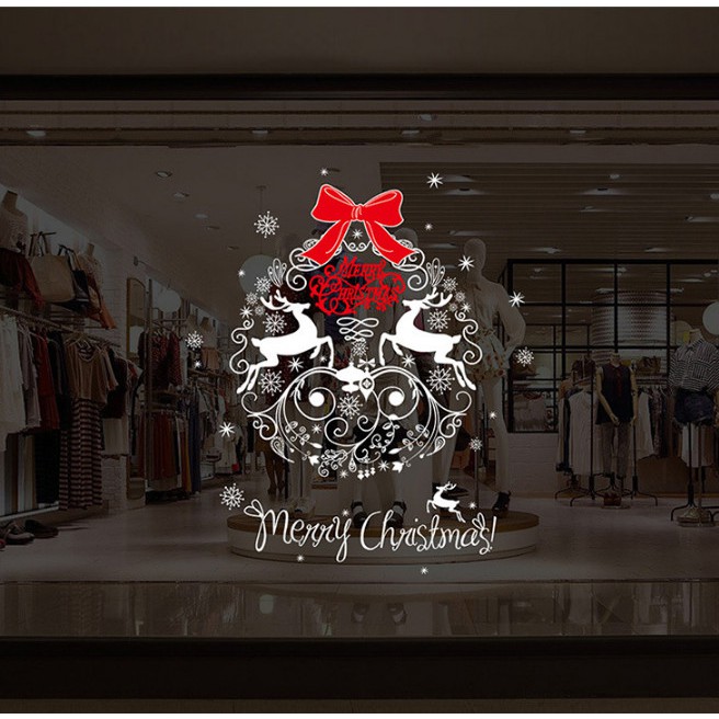 Decal trang trí Vòng tròn 2 Nai xinh chúc lễ