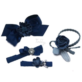 Set chun buộc tóc, cặp mái, kẹp tóc sau  màu xanh navy