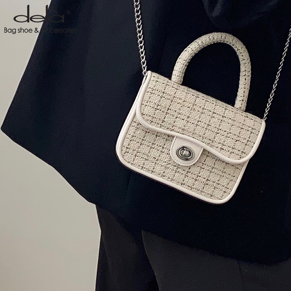 Dela Túi Xách Nữ Đeo Chéo Hình Vuông Cỡ Nhỏ Phối Dây Đeo Sợi Xích Thời Trang Phong Cách Pháp Đi Làm Đi Nghỉ
