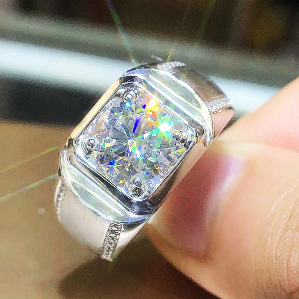 Nhẫn Thép Titan Mạ Bạc 925 Đính Đá Zircon Thời Trang Cho Nam