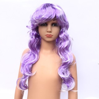 Tóc giả Cosplay hóa trang xoăn dài màu tím hóa trang Halloween cho người lớn và trẻ em