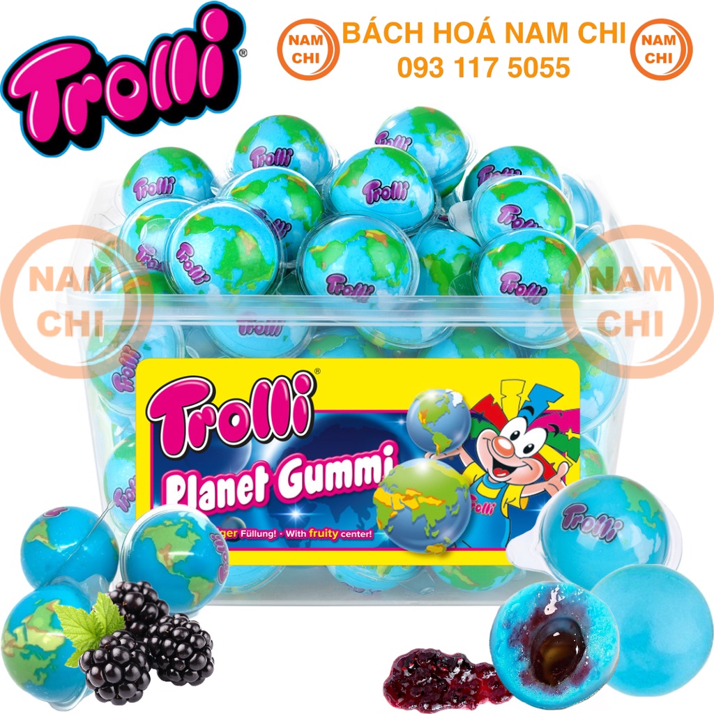 [HỘP 60 VIÊN] Kẹo Dẻo Trolli Planet Gummi Nhân Chảy Hình Địa Cầu Hộp 1128G