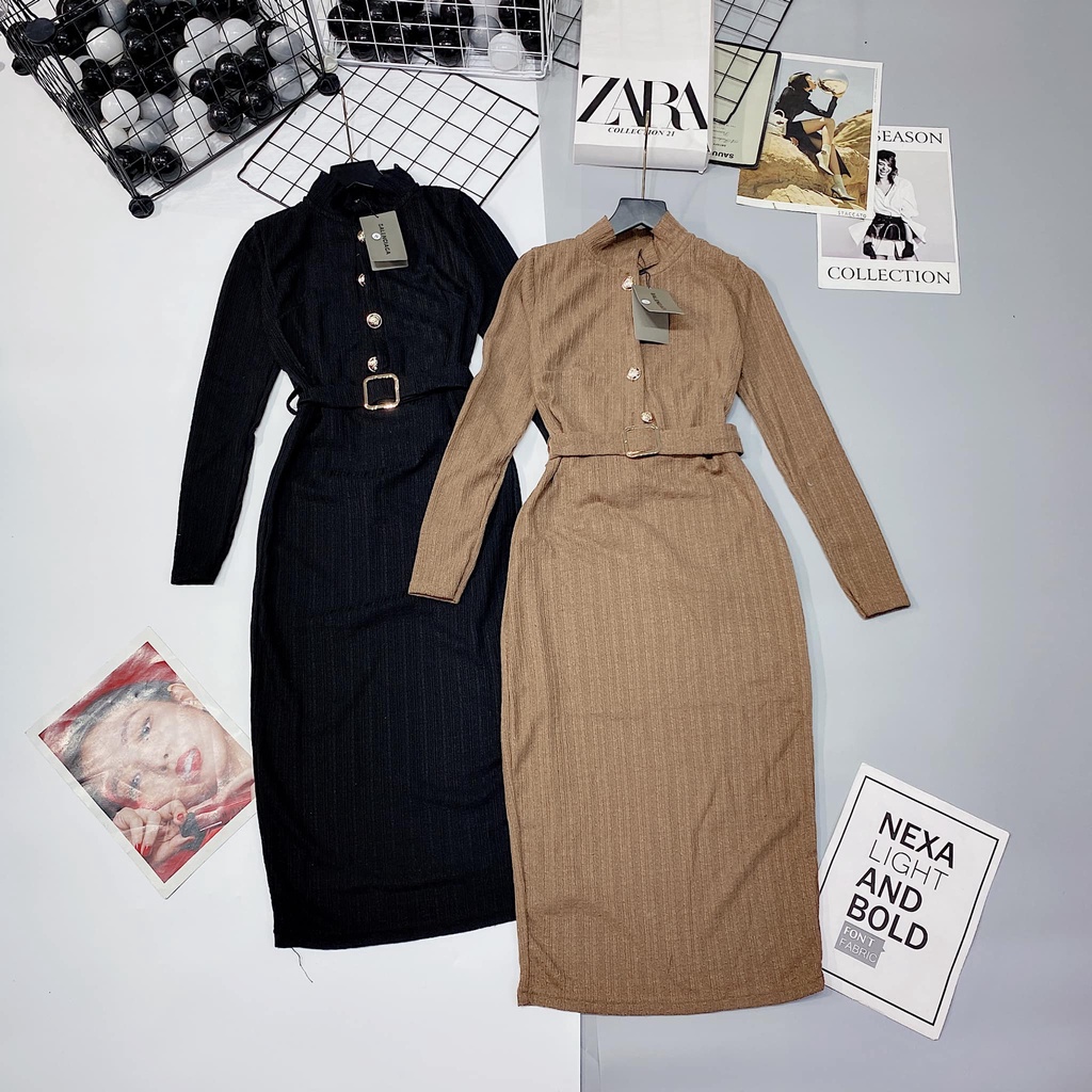 VÁy len nỉ cúc vàng kèm đai hịn(kèm ảnh thật,video) | BigBuy360 - bigbuy360.vn