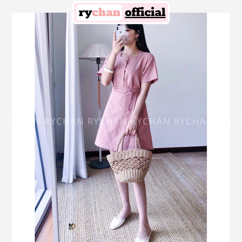 Đầm Xòe Hồng Đắp Vạt Nhún Eo [ẢNH THẬT CUỐI] - DX151