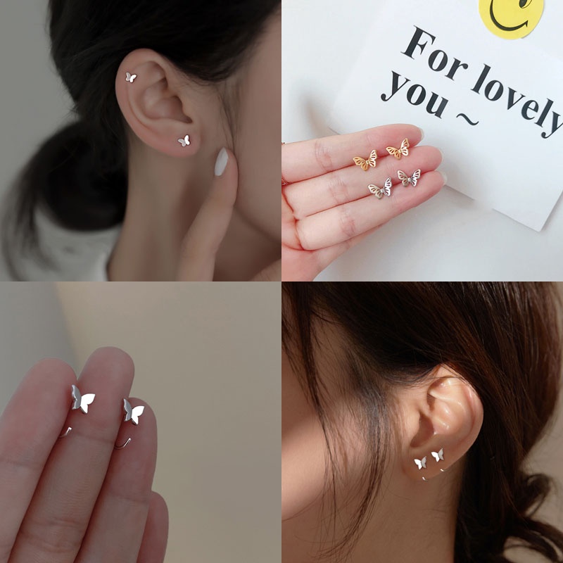 Đôi bông tai mặt hình bướm đơn giản thời trang S925