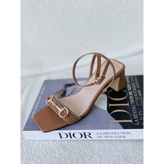 Sandal cao gót nữ 5 phân quai ngang phối khóa, sandal gót vuông mũi vuông Colee, da mềm êm chân GUUEM - GCL115