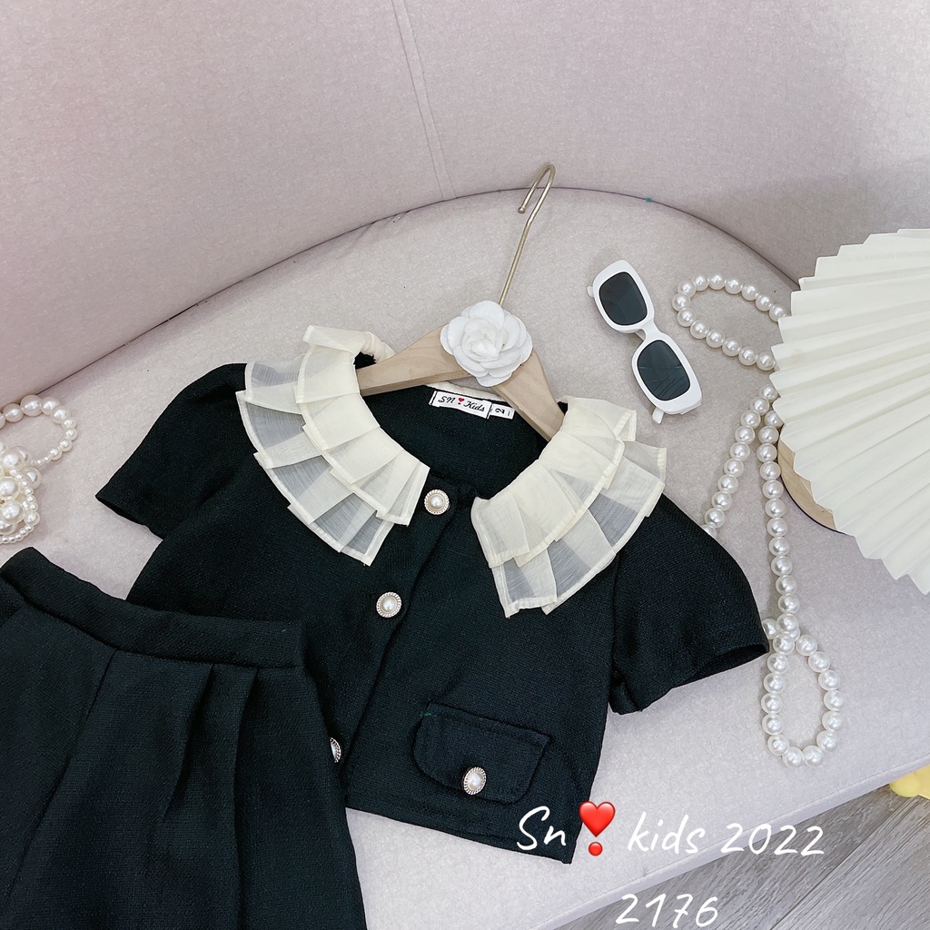 Quần áo đi chơi đi tiệc bé gái, set bộ dạ mỏng cổ bèo 2 lớp ghép cặp với mẹ size cho bé 12-33kg