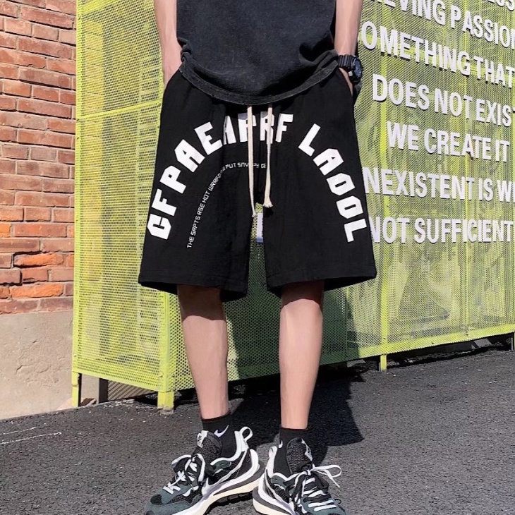 Quần Short Thể Thao Lưng Cao Ống Rộng Có Dây Rút Phong Cách Harajuku Dành Cho Nam