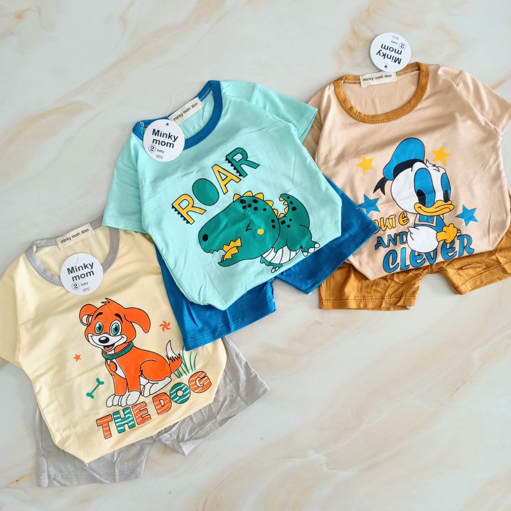 Bộ Cộc Tay Chất Thun Lạnh Mát Mẻ Họa Tiết Động vật Ngộ Nghĩnh Đáng Yêu Cho Các Bé 7-17kg B1019