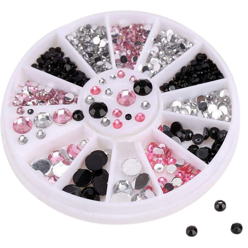 Hộp Hạt Pha Lê 3D Lấp Lánh 3 Màu Đính Móng Nghệ Thuật + Bánh Xe