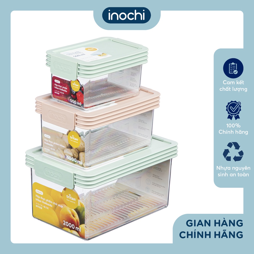 Bộ 3 hộp thực phẩm Tritan chữ nhật Hokaido 500-1000-2000ml