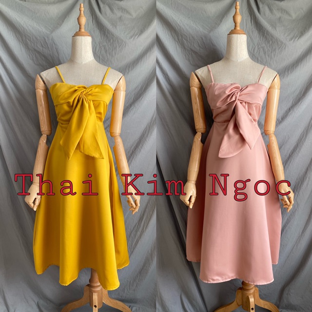 Đầm xoè 2 dây xoắn nơ | BigBuy360 - bigbuy360.vn