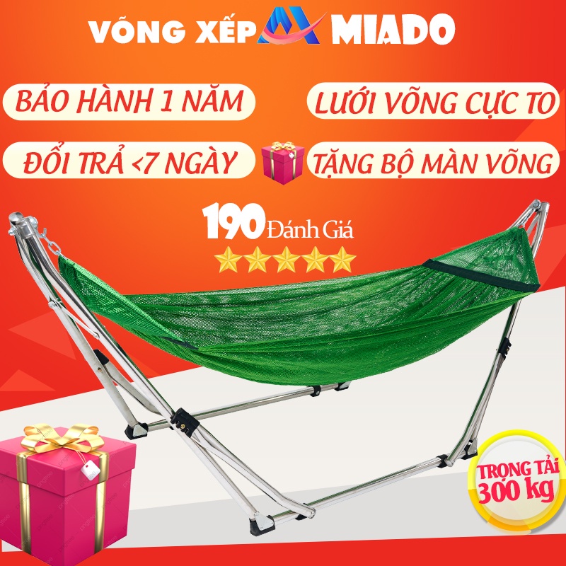 ▪∈ võng xếp inox khung 304 chịu tải 250kg kèm lưới 2 lớp cỡ lớn bảo hành 1 năm