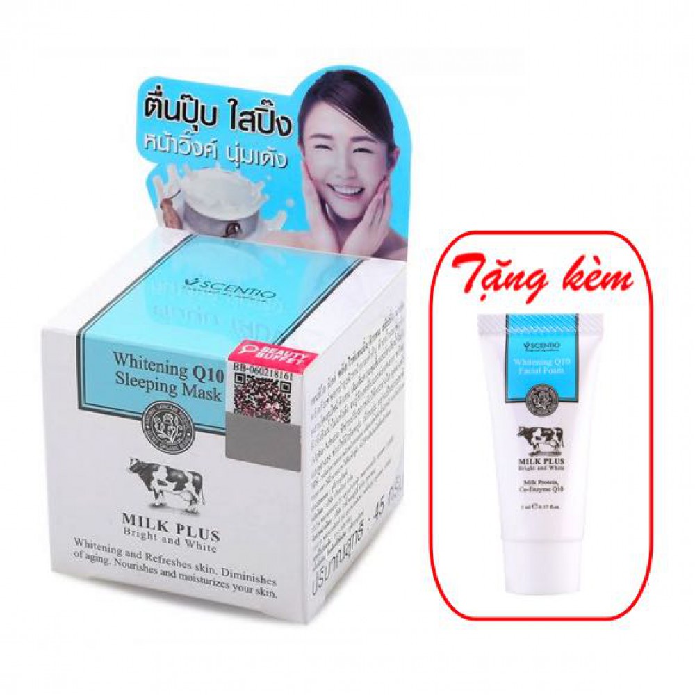 Mặt Nạ Ngủ Dưỡng Trắng Da Scentio Milk Plus Q10 45g Thái Lan [Tặng kèm sữa rửa mặt Milk Plus]