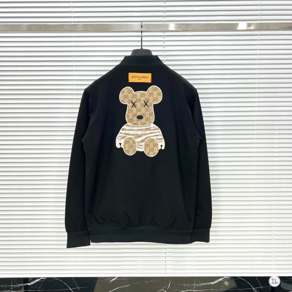 [Sẵn Hàng] Áo Bomber LV Nam Thêu Hình Gấu Siêu Đẹp - Áo Khoác LV Nam In Hoạ Tiết Sau Lưng Cực Chất