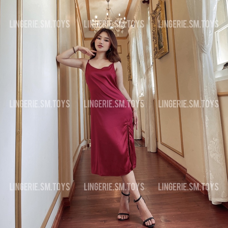 <Video+Ảnh Thật> Đầm Lụa Satin Xẻ Tà Điệu Đà Thướt Tha - Dây Bắt Chéo Tôn Lưng Gợi Cảm