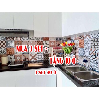 Decal gạch bông dán bếp hoa văn  - Mua 3 set tặng 1 set 18 ô 20x20cm
