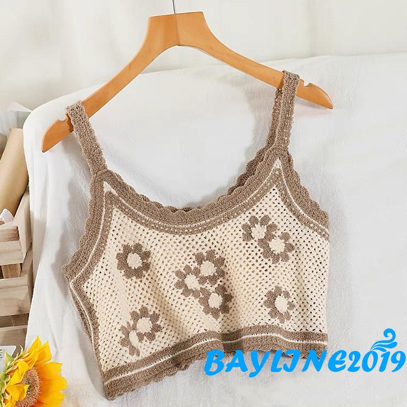 Áo hai dây dệt kim thêu họa tiết hoa thời trang dành cho bạn nữ