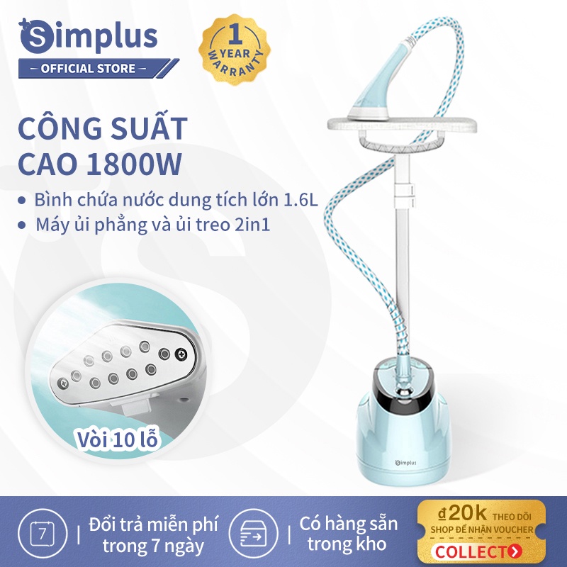 Simplus Bàn Ủi Hơi Nước Đứng Ủi phẳng + ủi treo bàn ủi hơi nước Máy ủi hơi nước cầm tay đa năng iron steamer 1800W