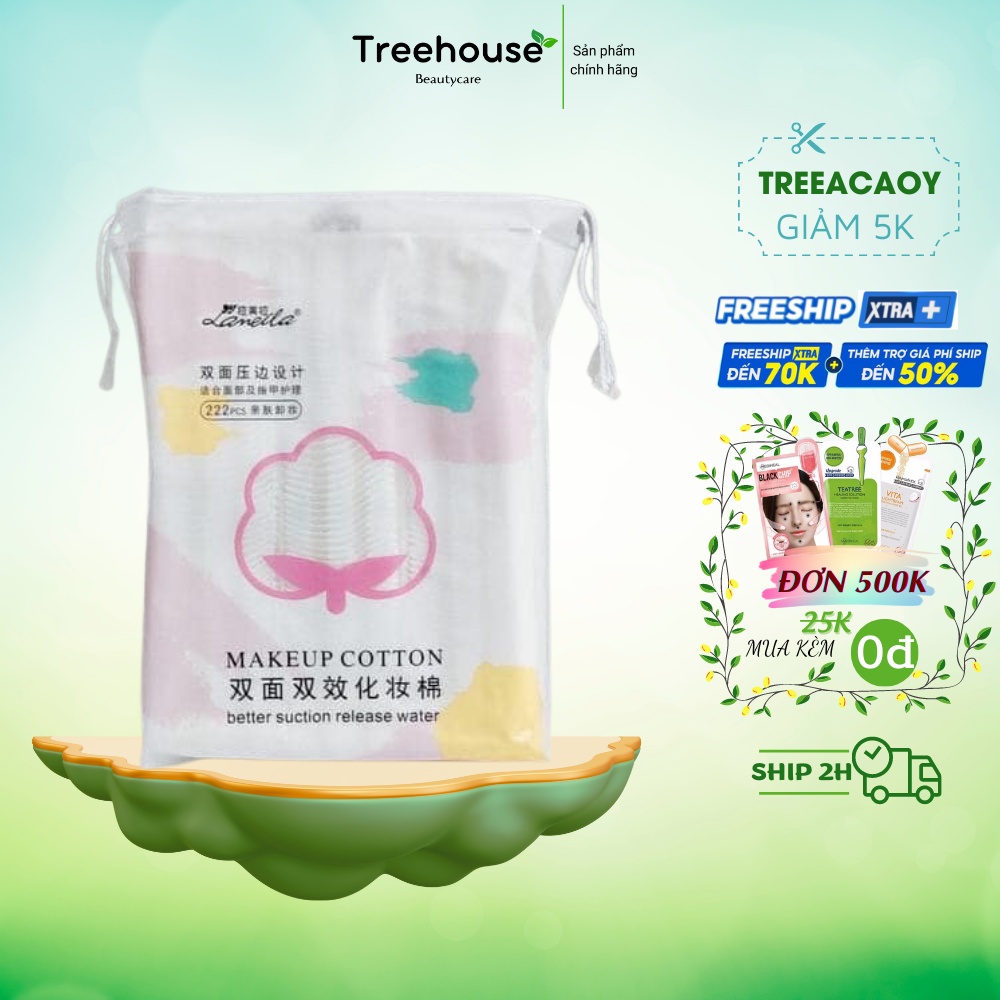 Bông Tẩy Trang Lameila - 222 Miếng mẫu mới túi rút tiện lợi 3 lớp dày dặn 100% cotton TREEHOUSE SHOP