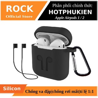 Bao case silicon siêu mỏng kiêm dây nối chống mất cho tai nghe Apple Airpods 1 / 2 hiệu Rock Carying Case - Chính hãng