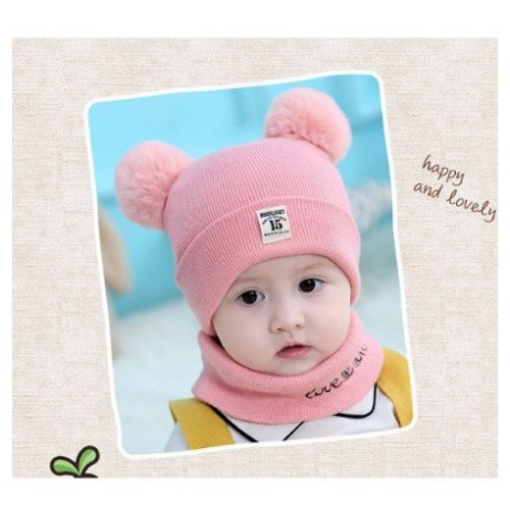 ❤️ Mũ len đẹp ❤️ Nón mũ len 2 quả bông kèm khăn chất mềm mại ấm áp cho bé trai bé gái