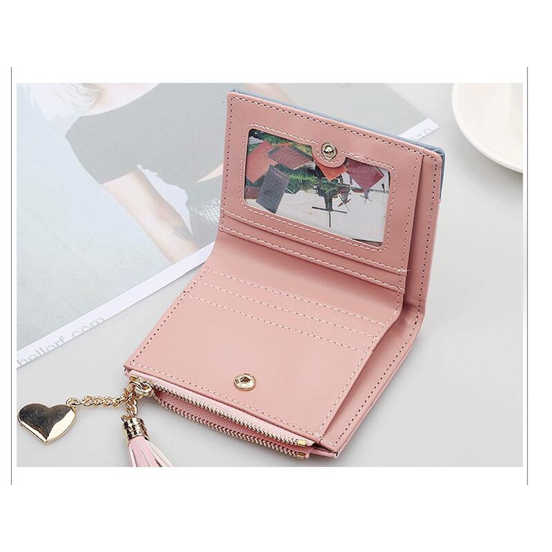 Ví Tiền Dáng Ngắn Có Khóa Kéo Phối Màu Tương Phản Thời Trang Cho Nữ